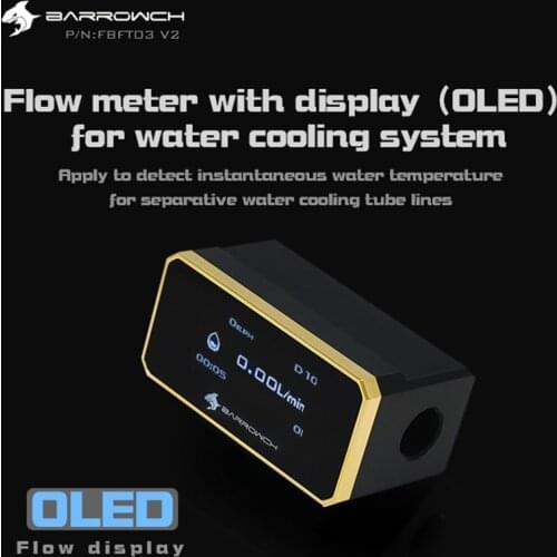 Barrowch Digital Display Water Cooling OLED G1/4 Female Thread Aluminum Alloy Panel+POM Body Flow Meter FBFT03 V2