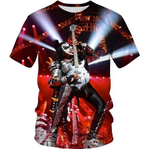 2021 New Gene Simmons Men T shirt 3D Print Kiss Band Rock Tshirt Men Women Ropa Casual Streetwear Hiphop O-neck Tee Shirt Men Cl