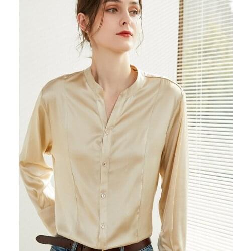 High-end mulberry silk shirt female V-neck spring and summer heavy silk shirt Women white satin blouse