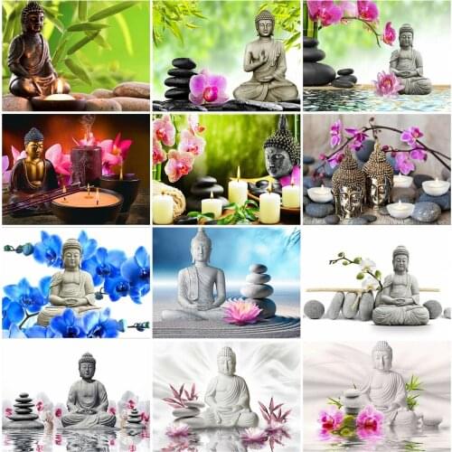 HUACAN Full Square/Round Diamond Painting Buddha 5D Diamond Embroidery Religion Mosaic Orchid Stone Cross Stitch Home Decor