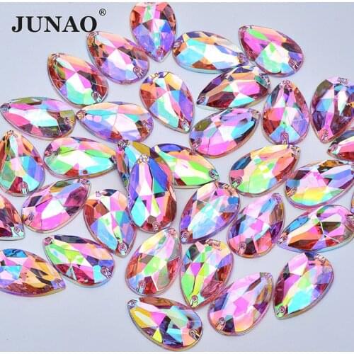 JUNAO 17x28mm Big Crystal Red Purple AB Rhinestones Flat Back Gems Sew On Drop Stones Sewing Acrylic Crystal Applique for Crafts