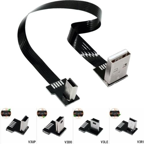 FPC USB 2.0 Male to Mini USB B Type 5pin 90 Degree Up & Down & Left & Right Angled Male Data Cable 0.25m/0.5m