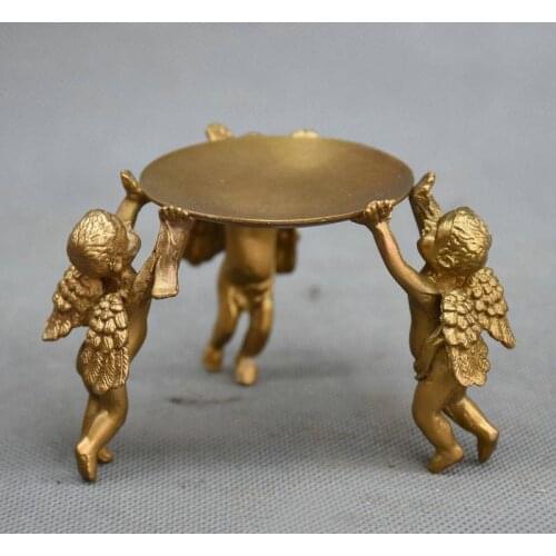 Chinese Bronze Gilt Kid Boy Angel Candlestick Candle Holders Statue Figurine