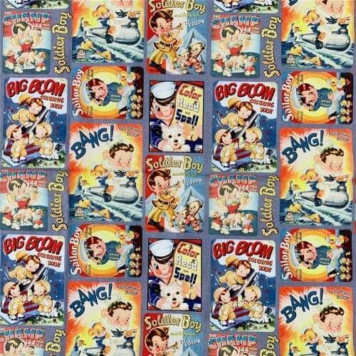 Cartoon Soldier Boy Print 100% Cotton Fabric for Girl Clothes Bedding Set Hometextile Cushion Cover Bags DIY