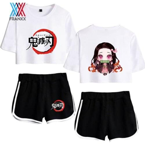 Outfit Demon Slayer Kimetsu no Yaiba Costume Womens Sets Top Shorts Sport Suits Kamado Tanjirou Running Shorts Shirt Cosplay