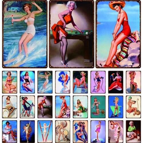 Beautiful Woman Retro Plaque Vintage Metal Tin Sign Sexy Lady And Girl Art Poster Wall Sticker Home Decoration Bar Hotel Bedroom