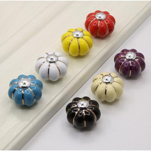 40mm Round Single Hole Cupboard Door Handle Wardrobe Drawer Knob Creative Art Colorful Pumpkin Cartoon Ceramic Handle