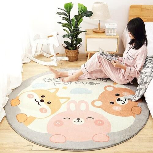Round Carpet Cartoon Animal Soft Lamb Cashmere Living Room Decor Non-Slip Sofa Floor Mat Bedroom Tatami Bedside Rug