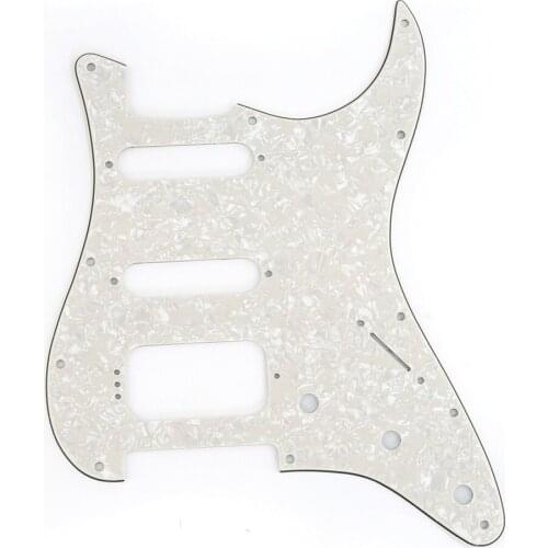 Musiclily Pro 11-Hole Round Corner HSS Guitar Pickguard for USA/Mexican Strat 4-screw Humbucker Pickup, 4Ply Parchment Pearl