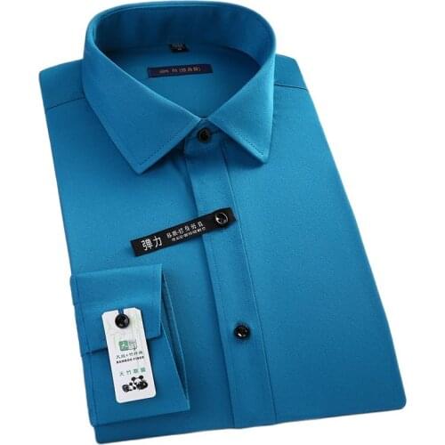 Excellent Quality long sleeved turn down collar bamboo fiber elastic slim fit mens dress shirts without front pocket