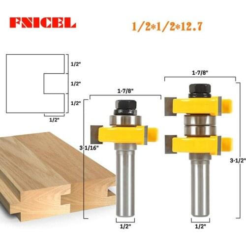 2pcs 1/4" 1/2" Shank 3 Blades T Type Tongue Groove Router Bit Set Woodworking Mortise Knife Tenon Solid Carbide End Mill Cutter