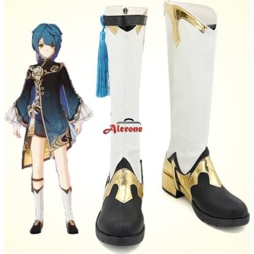 Genshin Impact Xingqiu Cosplay Shoes Women PU Leather Boots Halloween Carnival Shoes