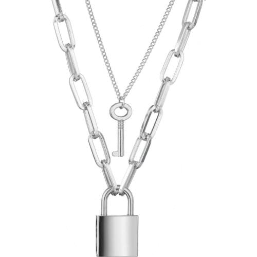 Punk Double-deck Key Choker Necklace Lock Chain Necklace Hip-hop Rock Man Women Girl Wedding Jewelry Gift