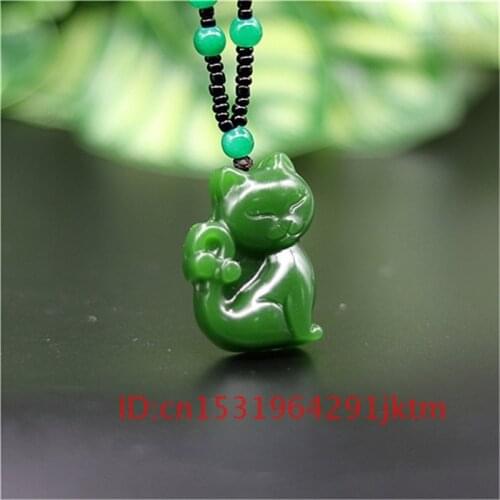 Gifts Natural Amulet Green Charm Necklace Pendant for Women Jade Jewelry Fashion Jadeite Hand Cat Men Chinese Carved