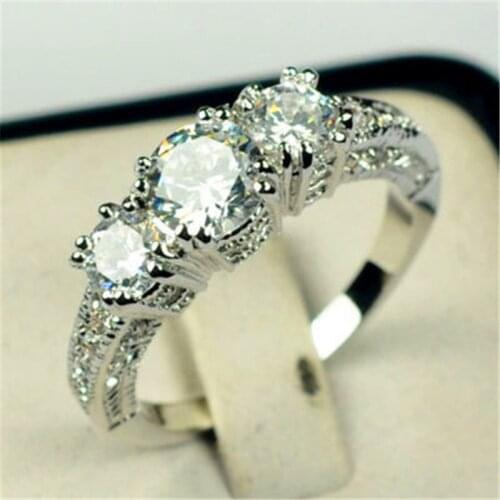 Bamos Luxury Female Girls White AAA Zircon Wedding Ring Silver Color CZ Stone Ring Promise Engagement Rings For Women