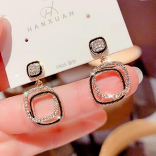 S925 silver needle simple fashion dark blue cold wind crystal earrings female elegant wedding exquisite gift