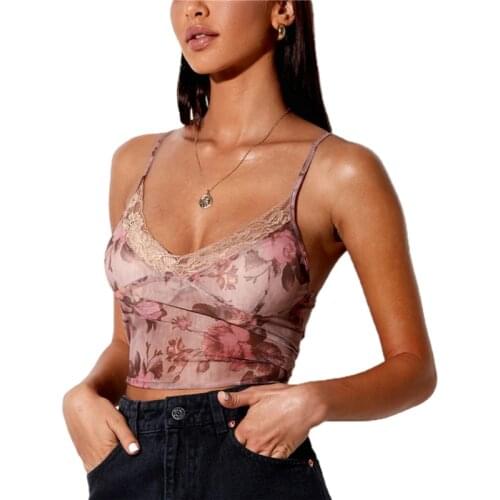 Sexy Womens Camisole Sexy Lace Floral Print Sleeveless Sling Crop Top Clothing for Travelling Holiday Dating Party Shopping