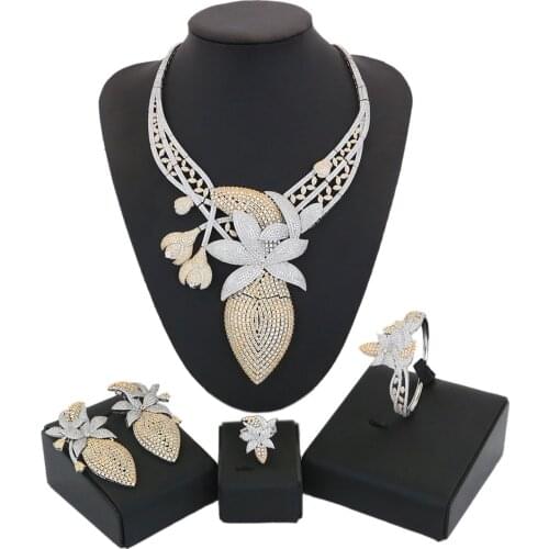 Yulaili Luxury Cubic Zirconia Fashion Jewelry Sets Full Crystal Choker Necklace Earrings Bracelet Ring Wedding Jewelery Set