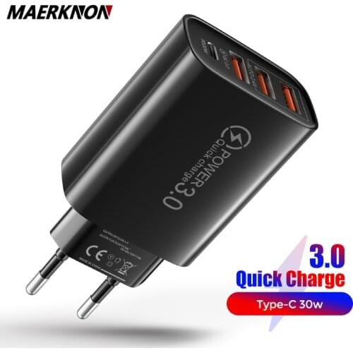 4 Port usb charger 30W fast charger For iphone 12 pro max Huawei Xiaomi PD Type C QC4.0 QC3.0 Fast USB C Charge Wall Chargers