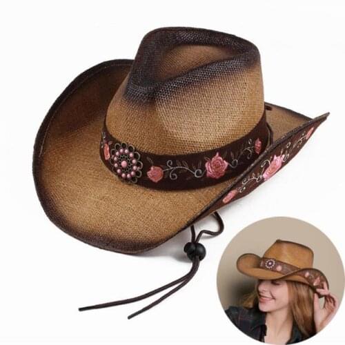 Cowboy hat Western cowboy cap Sun cap Big brim hat Embroidery vintage