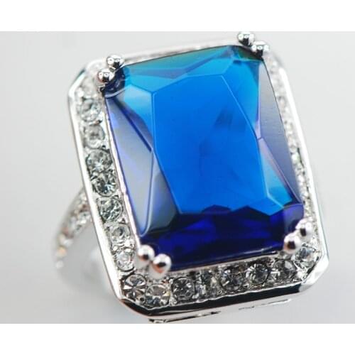 Blue Crystal Zircon Fashion Women 925 Sterling Silver Ring F892 Size 6 7 8 9 10
