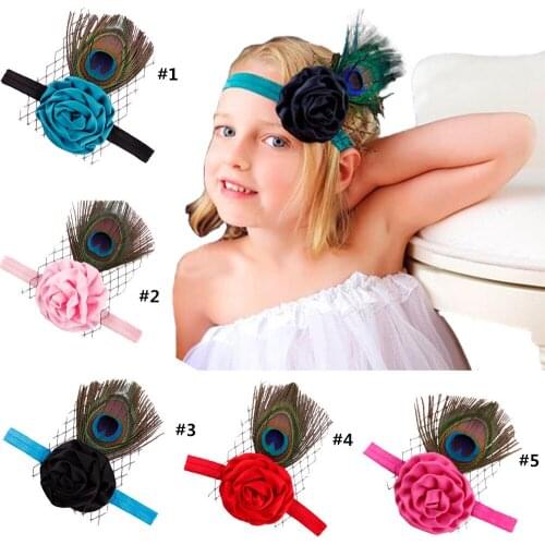15 pcs/lot ,Feather Headband Baby Girls Hair Accessories Fashion satin Flower Head Band Children Infant Kids Headwear