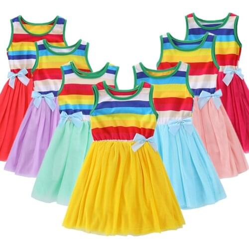 2019 summer new childrens sweet princess dress girl baby color striped mesh tutu vest dress girl dance clothes