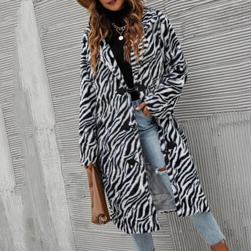 2021 Woman Print Long Winter Coat Faux Fur Coat Thicken Warm Ladies Fur Teddy Jacket Female Plush Teddy Coat Outwear #T2G