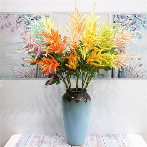 5Pcs Simulation 3Heads Flocking Plants Artificial Grass Flower Arrangements Wedding Background Wall Decorations Home Accessories