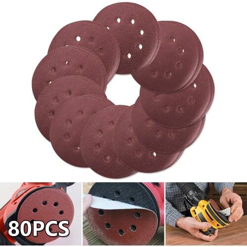 80pcs 125mm Sandpaper Round Shape Sanding Discs Hook Loop Sanding Paper 40~400 Grit 8 Hole Sander Polishing Pad for Polish Tools