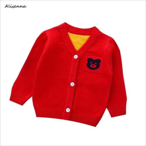 Alisenna Autumn Boys Girls Cardigan Baby Clothes Boy Cotton Solid Long Sleeve Sweaters Kids Causal Knitted Baby Coat Sweater