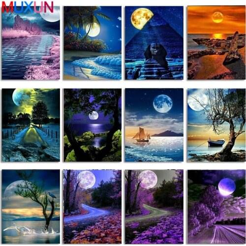 Full Square Diamond Painting Landscape Diamond Embroidery Scenic Night Moon Handmade Gift Home Decor Needlework Arts Rp603