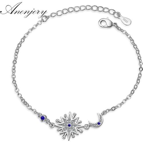 ANENJERY 925 Sterling Silver Brand Hot Fashion Micro CZ Sunshine Moon Star Bracelet For Women Zircon Jewelry pulseira S-B190