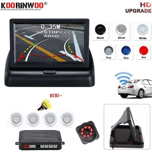 Koorinwoo Car Parking sensors 4 Radar Alarm Detector Movable Connect Dynamic trajectory camera Foldable Monitor Screen Wireless