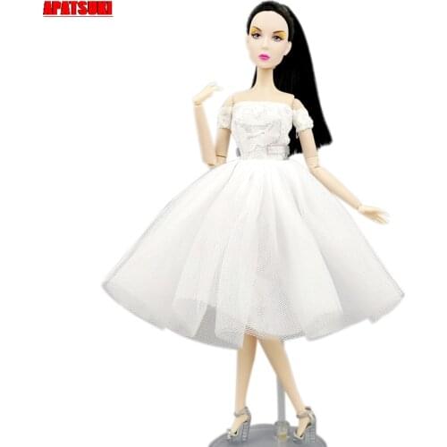 White Fashion Doll Clothes For Barbie Outfits Off Shoulder Short Dresses Gown For Barbie Doll Dress 1/6 Dolls Accessories Toys