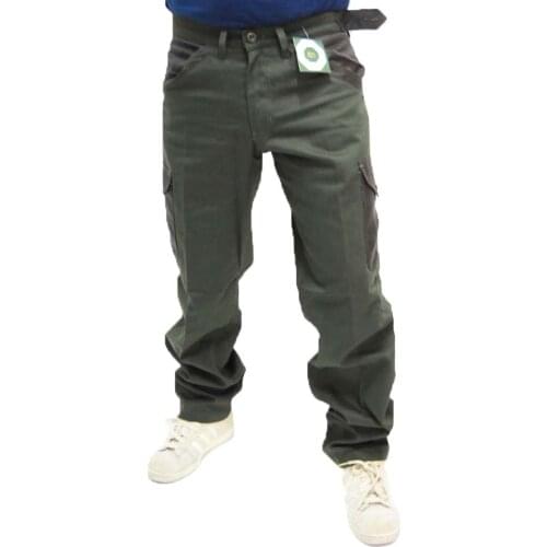Trousers army green olive mens cotton cargo pockets regular pants