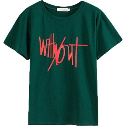 Summer Cotton Short Sleeve Tshirts for Women Letter Printed Loose Casual T-shirt Ladies Tops Blue