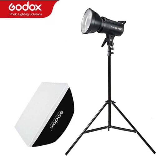 Godox SL-60W 5600K LED Video Light White Version Video Light Continuous Light Kit + 190cm Light Stand + 60x90cm Bowens Softbox