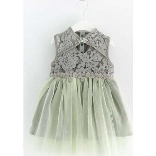 Hot sale 2019 Kids girls summer dress children fashion sleeveless patchwork lace mesh princess Dress for girls 2-7 years