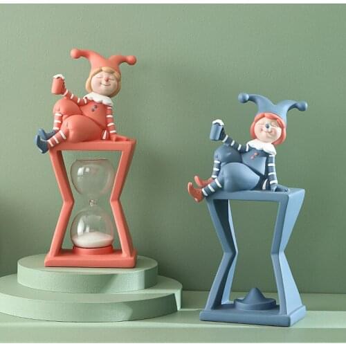 Playful Cute Clown Hourglass Statue Elf Sandglass 15min Sand Clock Timers Resin Yellow Sand Timer Home Decoration Birthday Gifts