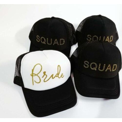 Personalize bride gold bride squad trucker mesh hats caps Bachelorette bridal shower Bachelorette wedding Party decorations gift