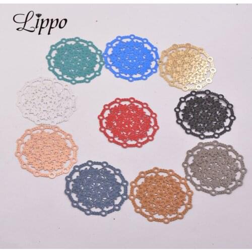 50pcs AB4136 30mm Round Flower Connector Metal Brass Jewelry Earring Accessories Findings