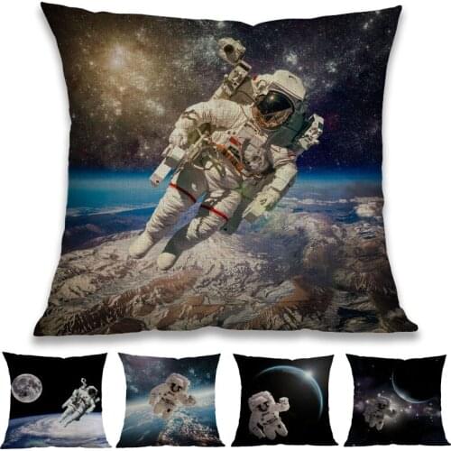 American Astronauts In Space Walk Spaceman Cosmic Earth Spectacle Linen Throw Pillow Case Home Car Sofa Decorative Cushion Cover