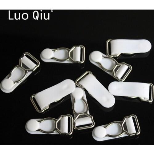 Luo Qiu 30 pcs/lot 1.2cm Silver Metal+white PP Garter clip Garment clips Clothing accessories Sewing Supplies