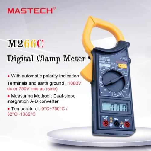 MASTECH M266C Digital Clamp Meter Voltmeter Ohmmeter ACVoltage AC Current Resistance Temp Tester Detector with Diode multimeter
