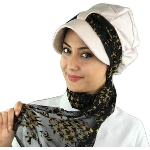 Islamic Fashion Muslim Women Hijab 2021 Trend Single Size Bathing Cap Beret Ready Shawl Scarf Buckle Hat Cream Color Hijab Scarf hat