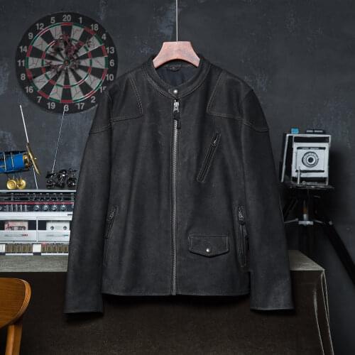 Thick Matte Genuine Leather Jacket Men Natural Cowhide Motorcycle Biker Clothing Winter Coat Asian Size Wholesale Drop Shipping