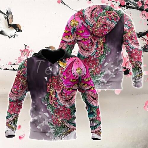 Tessffel Newest Japan Mask Tattoo 3D Printed Fashion Mens Hoodies Sweatshirt Harajuku Zipper Hooded Casual Streetwear Style-6