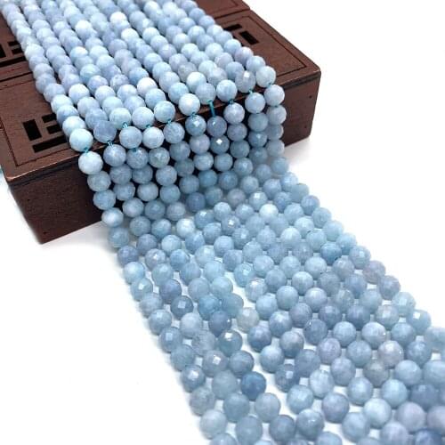 Natural Stone Faceted Round Beads 6mm Aquamarine Round Beads for DIY Jewelry Handmade Bracelets Necklaces Jewelry Accessories