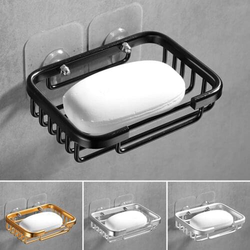 New Bathroom Organizer Punch-free Wall-mounted Soap Net Black Soap Dish Drain Soap Holder Aluminum Soap Dish Perfume Holder